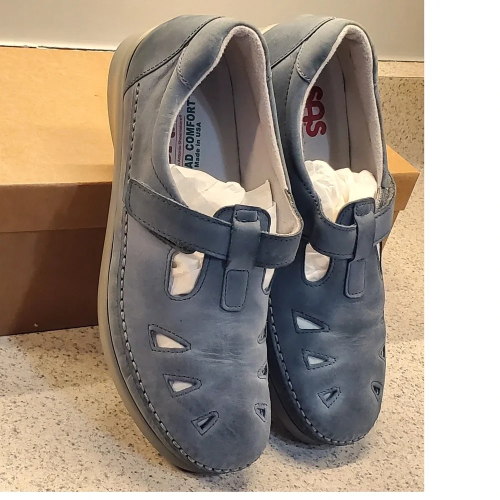 SAS Tripad‎ Comfort Blue Roamer Mary Jane T-Strap Shoes Womens 8.5 W Made in USA
